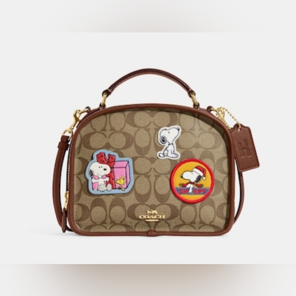 Coach  X Peanuts Lunch Pail In Signature Canvas With Snoopy And Patches - Picture 1 of 15